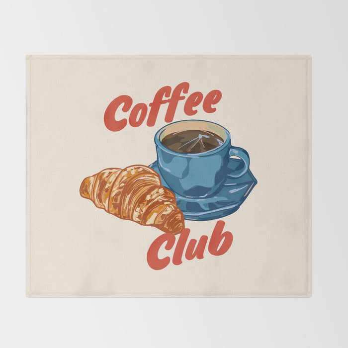 Coffee Club - Croissant and Espresso Illustration Throw Blanket Gallery Image 2