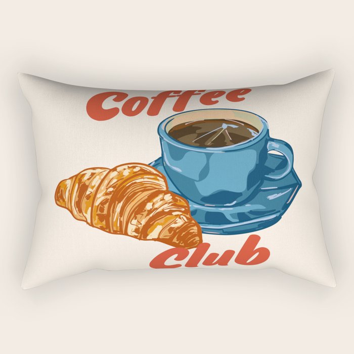 Coffee Club - Croissant and Espresso Illustration Rectangular Pillow Gallery Image 1