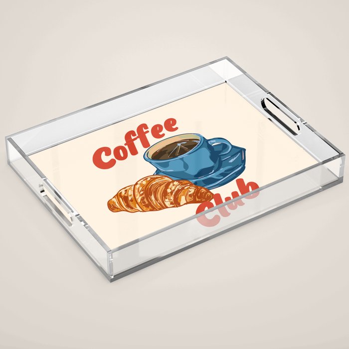 Coffee Club - Croissant and Espresso Illustration Acrylic Tray Gallery Image 1