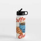 Coffee Club - Croissant and Espresso Illustration Water Bottle Gallery Image 1