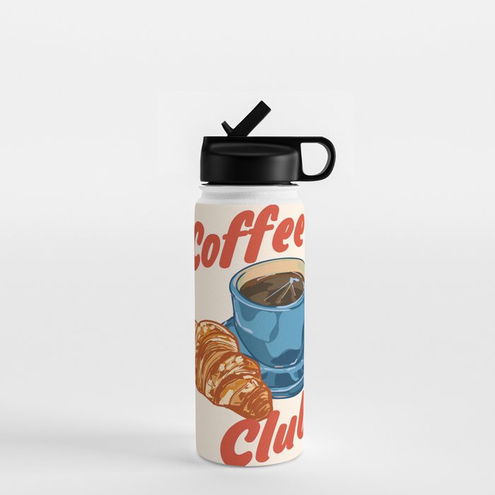 Coffee Club - Croissant and Espresso Illustration Water Bottle Gallery Image 1