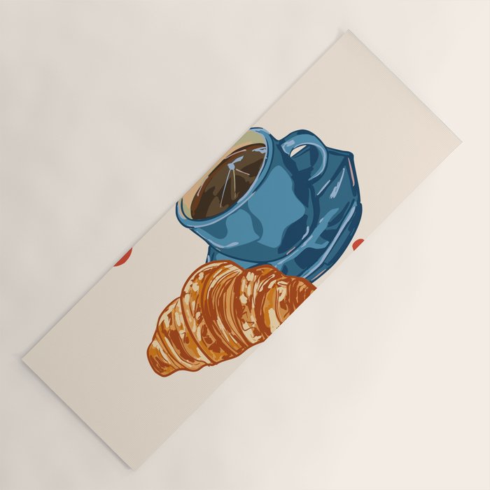 Coffee Club - Croissant and Espresso Illustration Yoga Mat Gallery Image 1