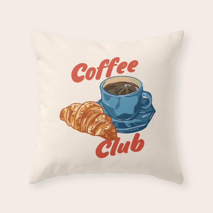 Coffee Club - Croissant and Espresso Illustration Throw Pillow Gallery Image 6