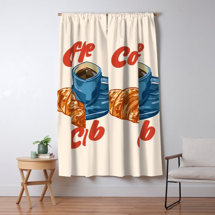 Coffee Club - Croissant and Espresso Illustration Window Curtain Gallery Image 5