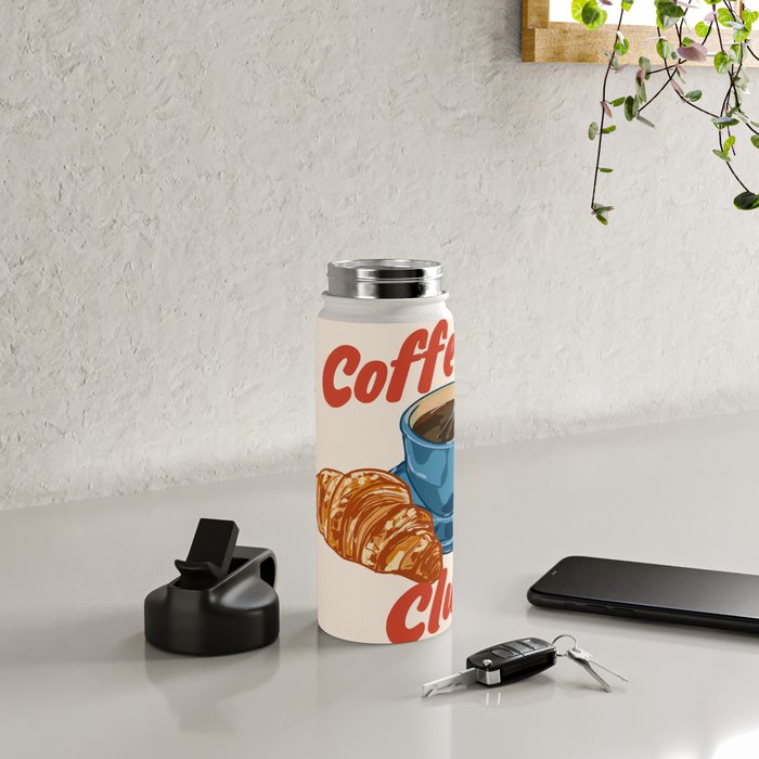 Coffee Club - Croissant and Espresso Illustration Water Bottle Gallery Image 4