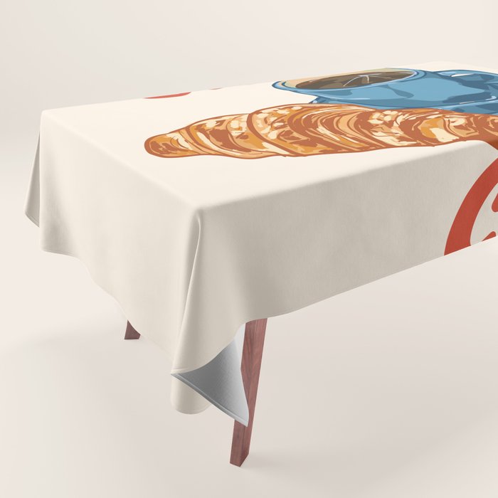 Coffee Club - Croissant and Espresso Illustration Tablecloth Gallery Image 1