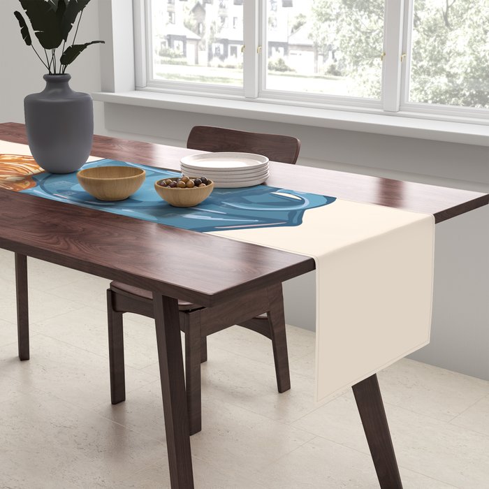 Coffee Club - Croissant and Espresso Illustration Table Runner Gallery Image 2