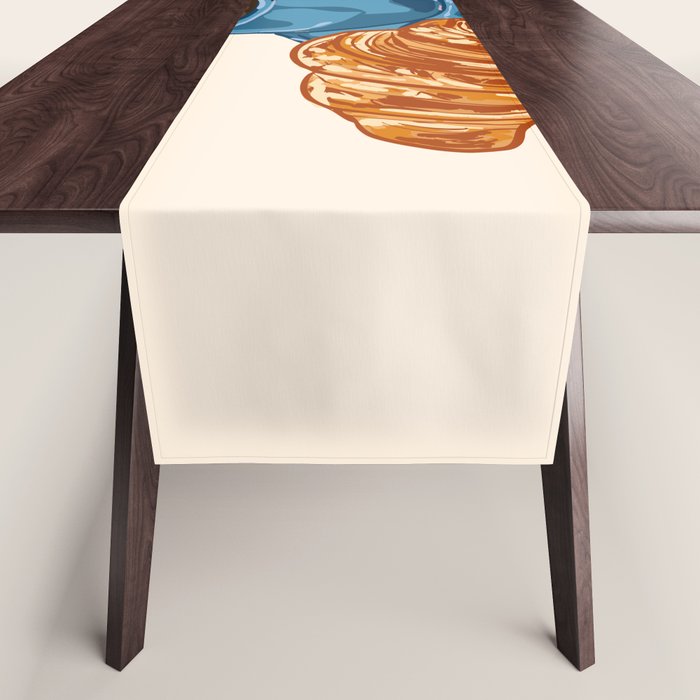 Coffee Club - Croissant and Espresso Illustration Table Runner Gallery Image 1