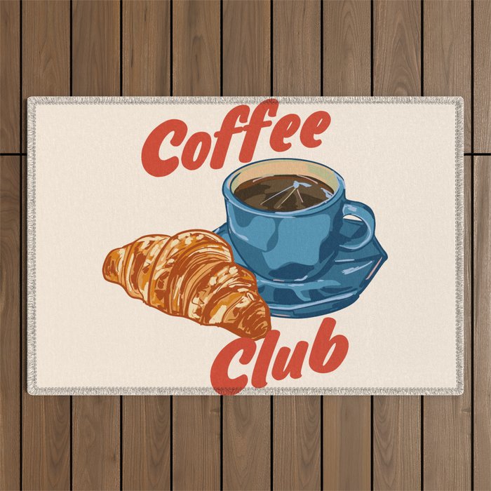 Coffee Club - Croissant and Espresso Illustration Outdoor Rug Gallery Image 1