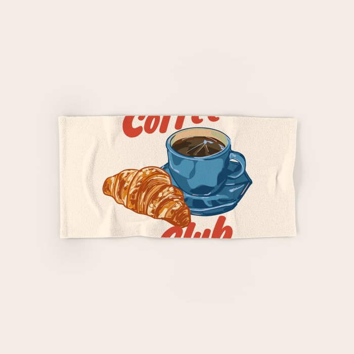 Coffee Club - Croissant and Espresso Illustration Bath Towel Gallery Image 1