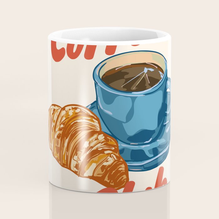 Coffee Club - Croissant and Espresso Illustration Coffee Mug Gallery Image 4