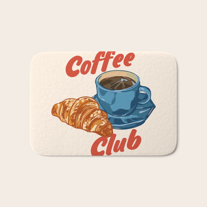 Coffee Club - Croissant and Espresso Illustration Bath Mat Gallery Image 1