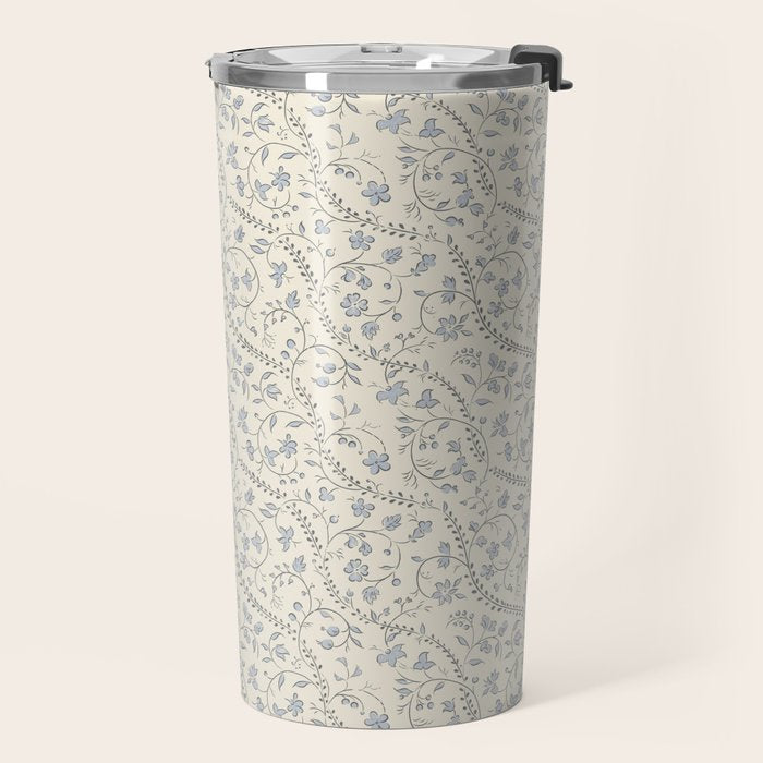 Diagonal Trailing Ditsy Floral - Cream Blue Travel Mug Gallery Image 2