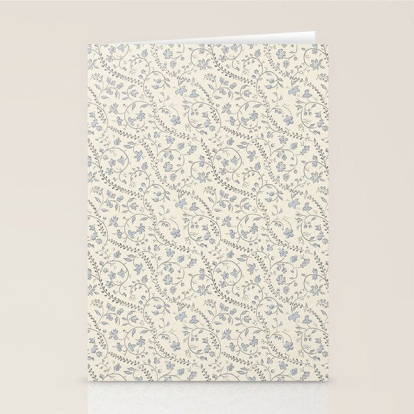 Diagonal Trailing Ditsy Floral - Cream Blue Stationery Card Gallery Image 2