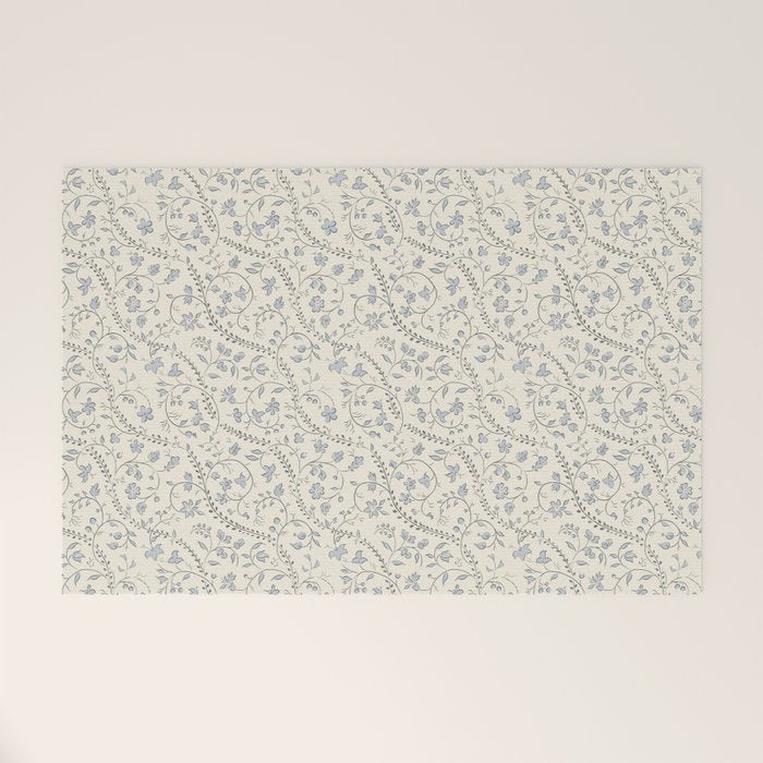 Diagonal Trailing Ditsy Floral - Cream Blue Welcome Mat Gallery Image 1