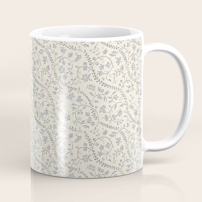 Diagonal Trailing Ditsy Floral - Cream Blue Coffee Mug Gallery Image 1