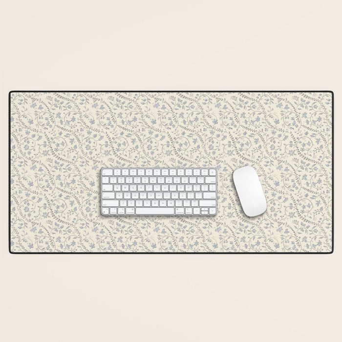 Diagonal Trailing Ditsy Floral - Cream Blue Desk Mat Gallery Image 1