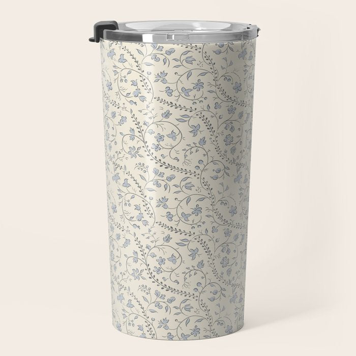 Diagonal Trailing Ditsy Floral - Cream Blue Travel Mug Gallery Image 3