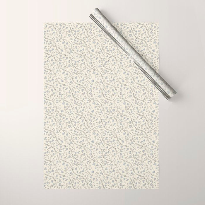 Diagonal Trailing Ditsy Floral - Cream Blue Wrapping Paper Gallery Image 1