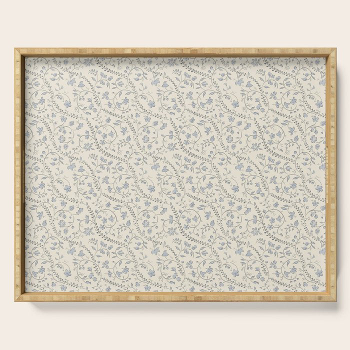Diagonal Trailing Ditsy Floral - Cream Blue Serving Tray Gallery Image 1