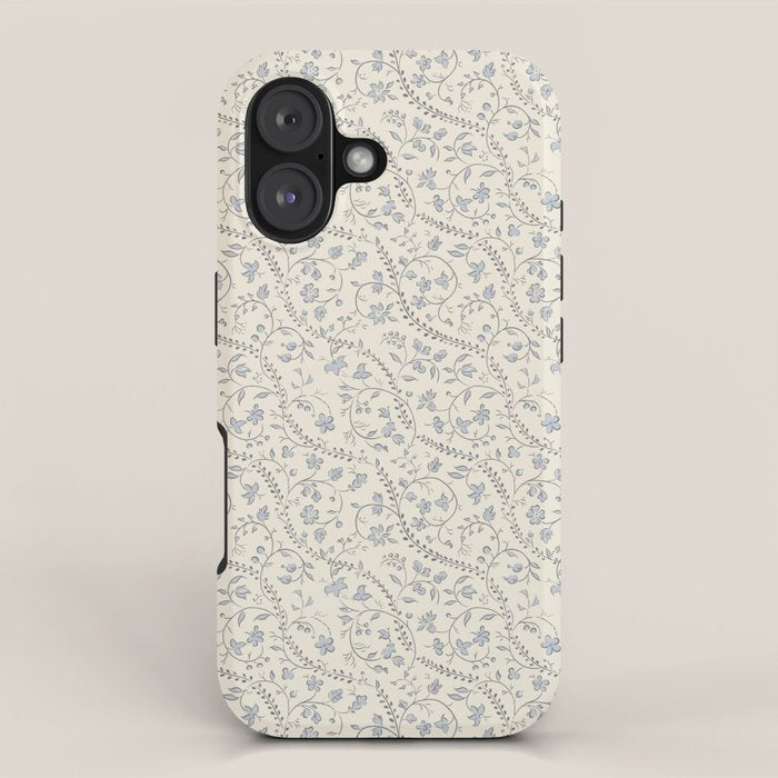 Diagonal Trailing Ditsy Floral - Cream Blue iPhone Case Gallery Image 1