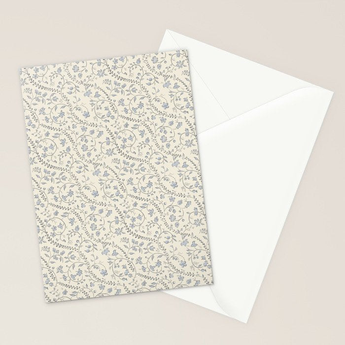 Diagonal Trailing Ditsy Floral - Cream Blue Stationery Card Gallery Image 2