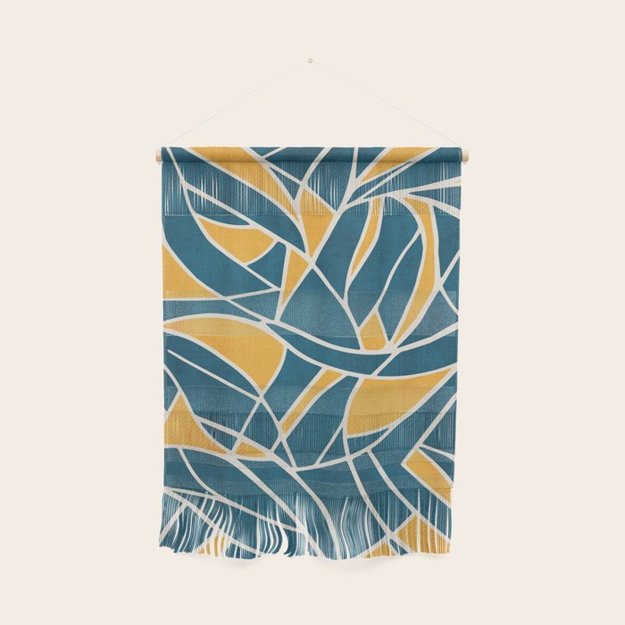 Teal Yellow Abstract Leaves Modern Artwork Wall Hanging Gallery Image 1
