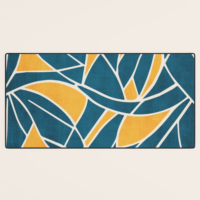 Teal Yellow Abstract Leaves Modern Artwork Desk Mat Gallery Image 3