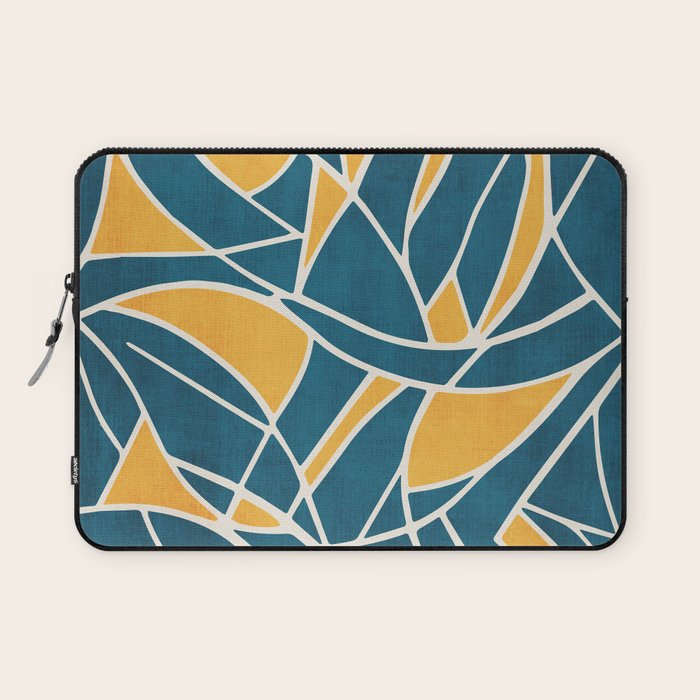 Teal Yellow Abstract Leaves Modern Artwork Laptop Sleeve Gallery Image 1