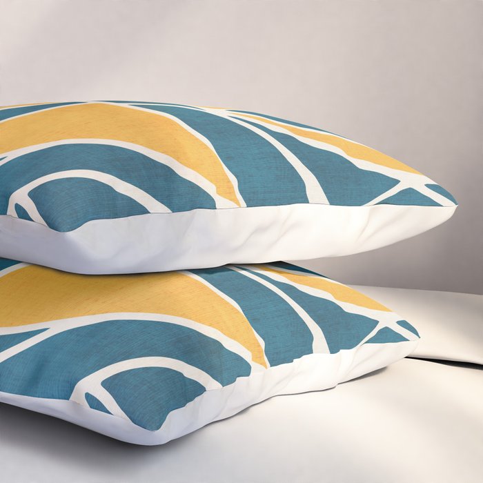 Teal Yellow Abstract Leaves Modern Artwork Pillow Sham Gallery Image 3