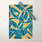 Teal Yellow Abstract Leaves Modern Artwork Wrapping Paper Gallery Image 1