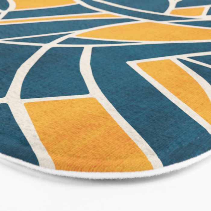 Teal Yellow Abstract Leaves Modern Artwork Bath Mat Gallery Image 3