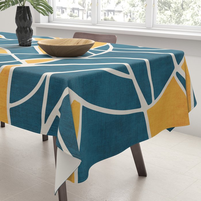 Teal Yellow Abstract Leaves Modern Artwork Tablecloth Gallery Image 3