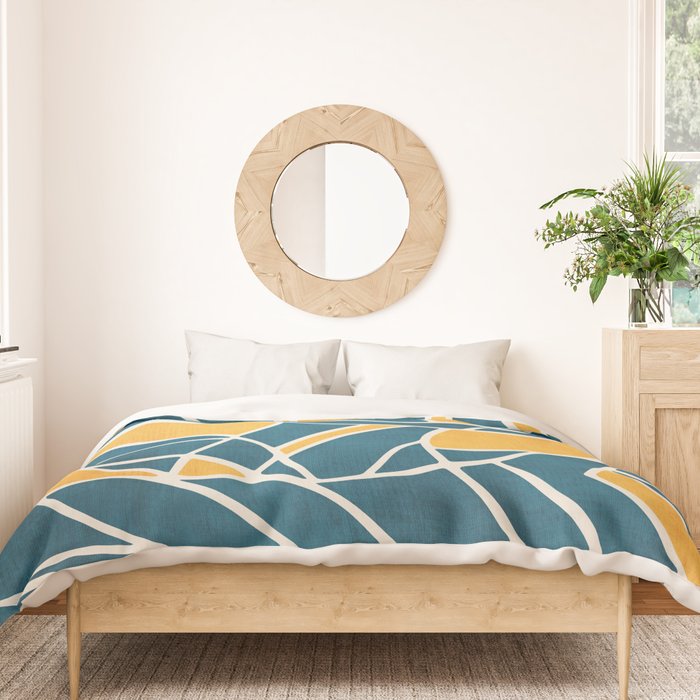 Teal Yellow Abstract Leaves Modern Artwork Duvet Cover Gallery Image 3