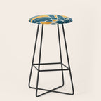 Teal Yellow Abstract Leaves Modern Artwork Stool Gallery Image 1