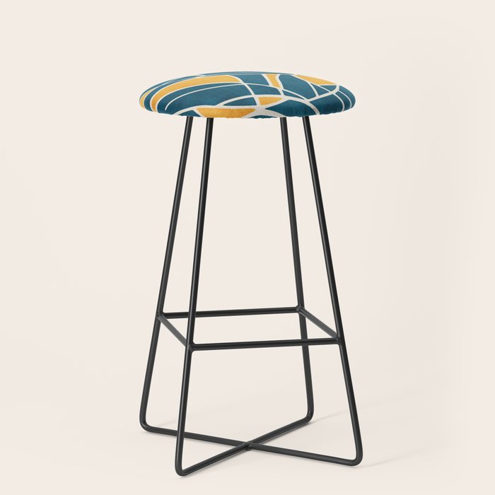 Teal Yellow Abstract Leaves Modern Artwork Stool Gallery Image 1