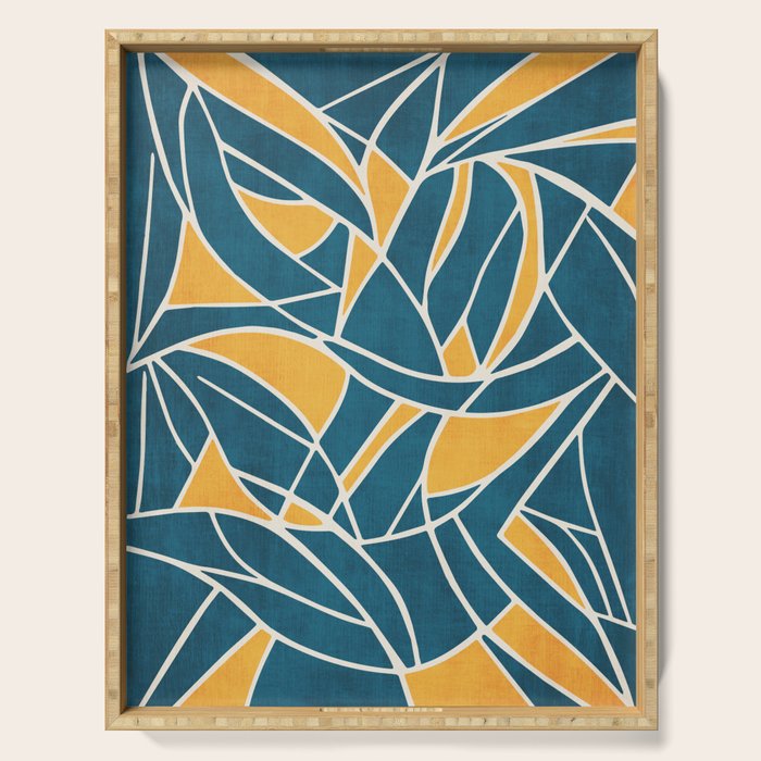 Teal Yellow Abstract Leaves Modern Artwork Serving Tray Gallery Image 1