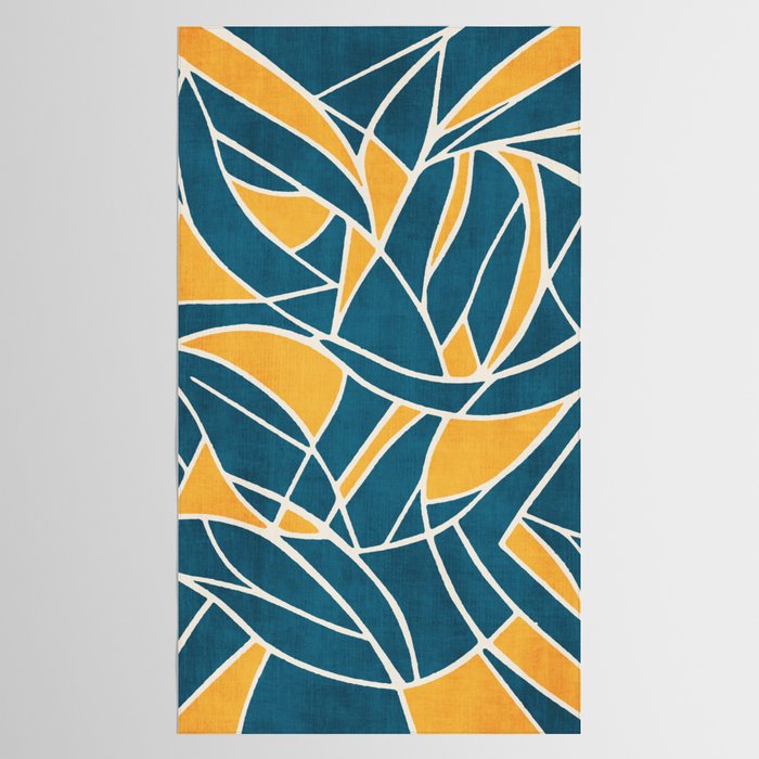 Teal Yellow Abstract Leaves Modern Artwork Tablecloth Gallery Image 2