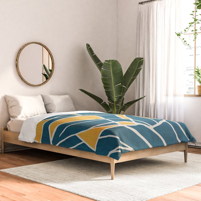 Teal Yellow Abstract Leaves Modern Artwork Comforter Gallery Image 2