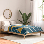 Teal Yellow Abstract Leaves Modern Artwork Comforter Gallery Image 2