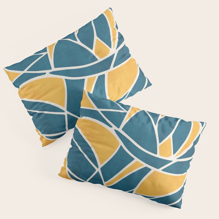 Teal Yellow Abstract Leaves Modern Artwork Pillow Sham Gallery Image 3