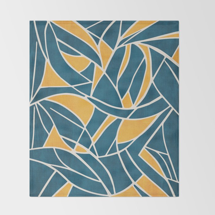 Teal Yellow Abstract Leaves Modern Artwork Throw Blanket Gallery Image 2