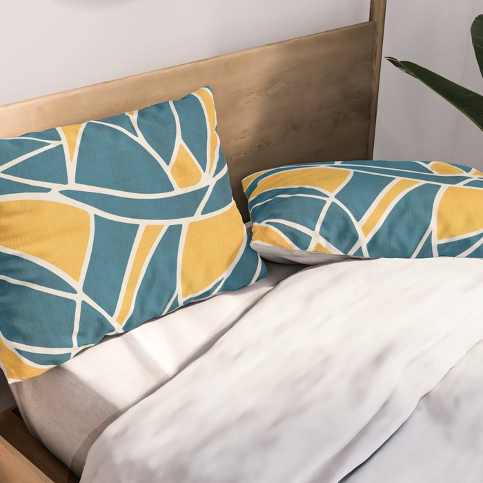 Teal Yellow Abstract Leaves Modern Artwork Pillow Sham Gallery Image 2