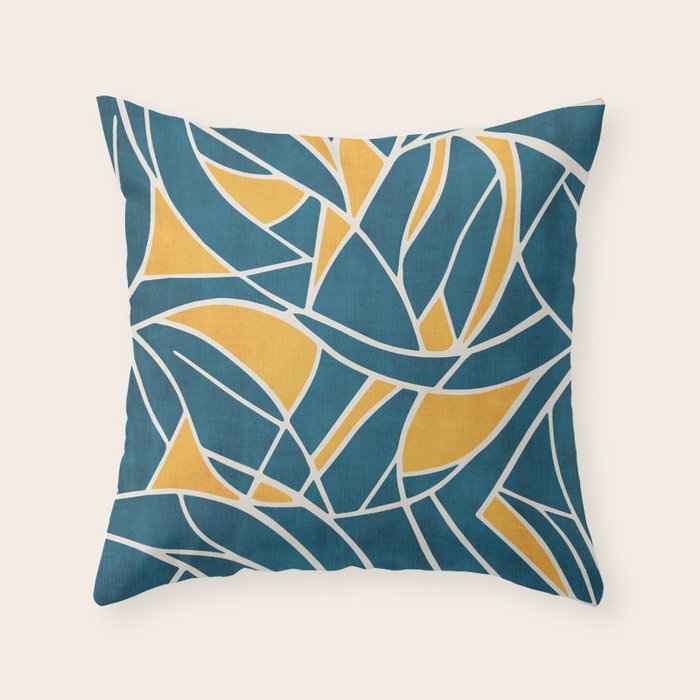 Teal Yellow Abstract Leaves Modern Artwork Throw Pillow Gallery Image 6
