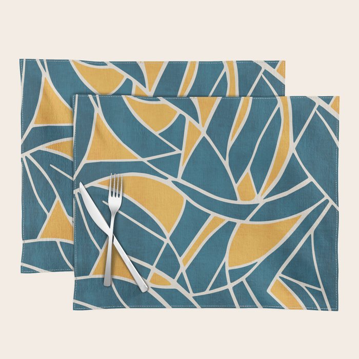 Teal Yellow Abstract Leaves Modern Artwork Placemat Gallery Image 1