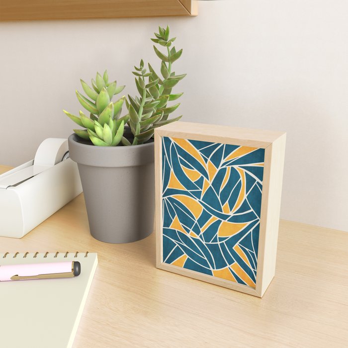 Teal Yellow Abstract Leaves Modern Artwork Mini Art Print Gallery Image 2