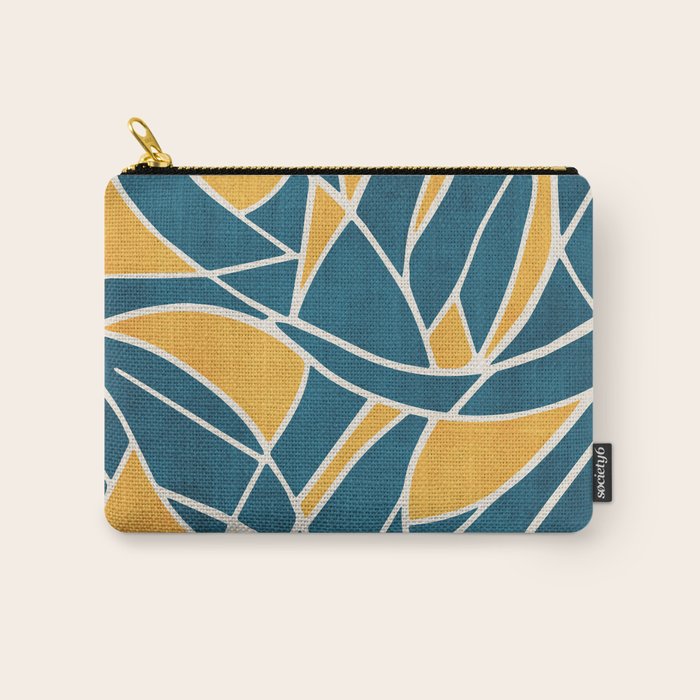 Teal Yellow Abstract Leaves Modern Artwork Carry All Pouch Gallery Image 1