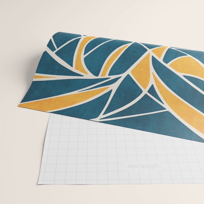 Teal Yellow Abstract Leaves Modern Artwork Wrapping Paper Gallery Image 2