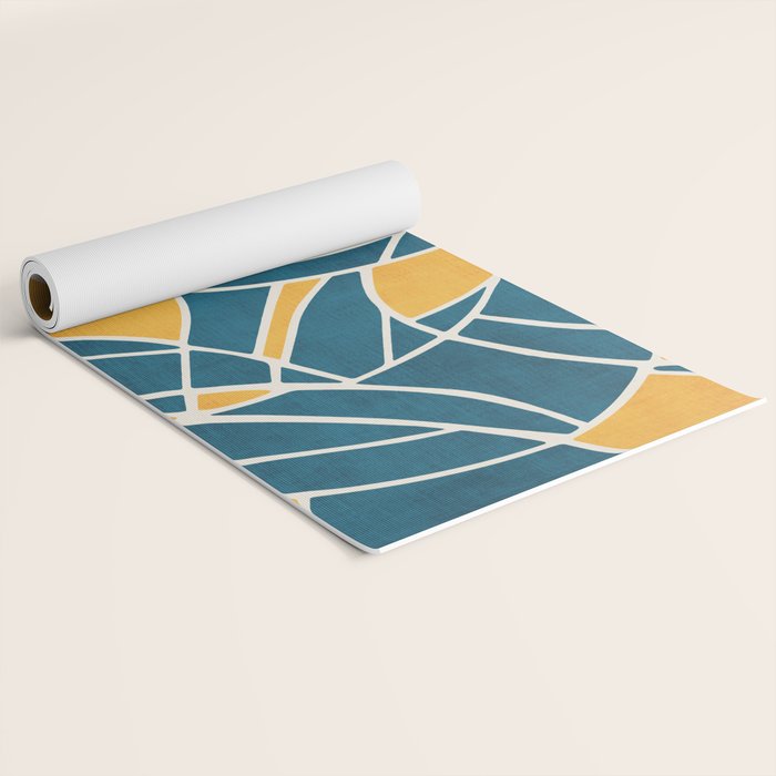 Teal Yellow Abstract Leaves Modern Artwork Yoga Mat Gallery Image 2