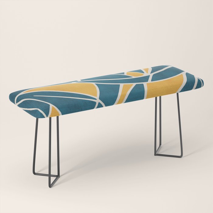Teal Yellow Abstract Leaves Modern Artwork Bench Gallery Image 1